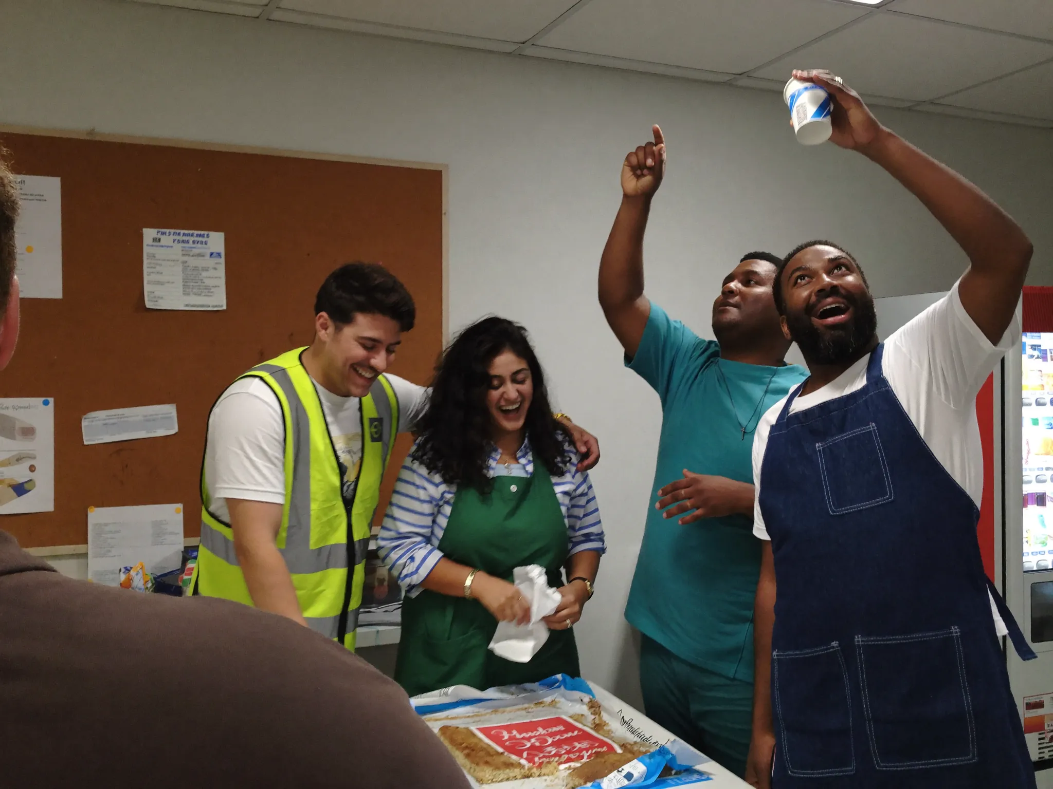 Team break-room celebration